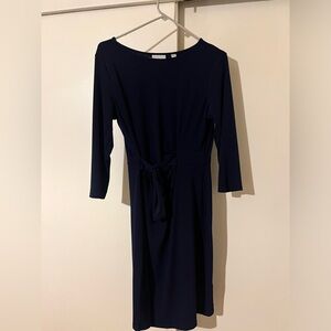 NY & Company Navy Sheath Dress with Waist Tie (Size M)